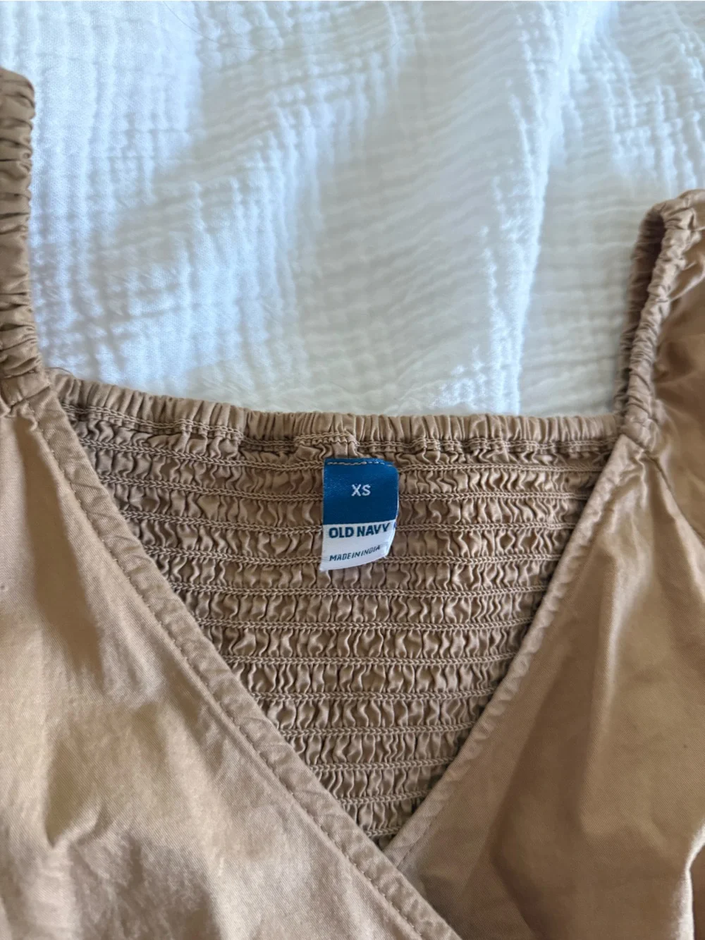 Old Navy Brown Wrap Puff Sleeve Smocked Back Top